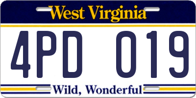 WV license plate 4PD019