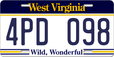 WV license plate 4PD098