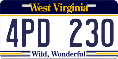 WV license plate 4PD230