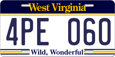 WV license plate 4PE060