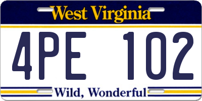 WV license plate 4PE102