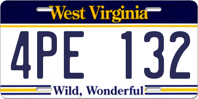 WV license plate 4PE132