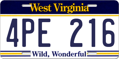 WV license plate 4PE216