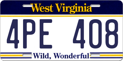 WV license plate 4PE408