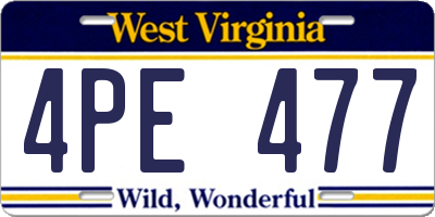 WV license plate 4PE477
