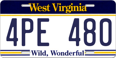 WV license plate 4PE480