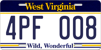 WV license plate 4PF008