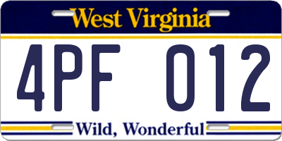 WV license plate 4PF012