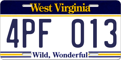 WV license plate 4PF013