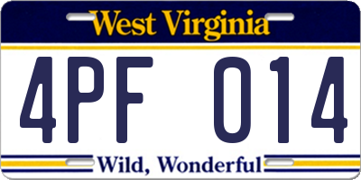 WV license plate 4PF014