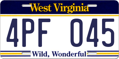 WV license plate 4PF045