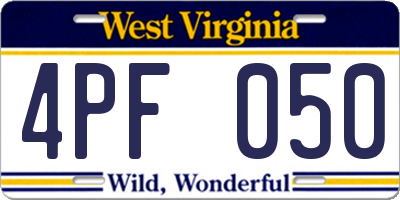 WV license plate 4PF050