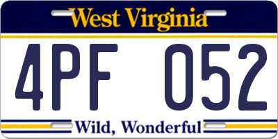 WV license plate 4PF052