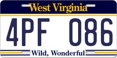WV license plate 4PF086
