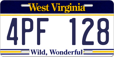 WV license plate 4PF128