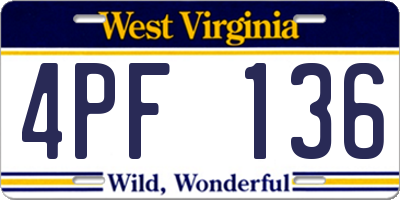 WV license plate 4PF136