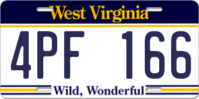 WV license plate 4PF166