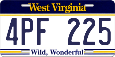 WV license plate 4PF225