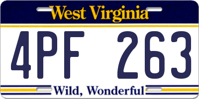 WV license plate 4PF263