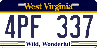 WV license plate 4PF337