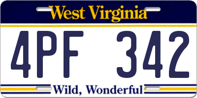 WV license plate 4PF342
