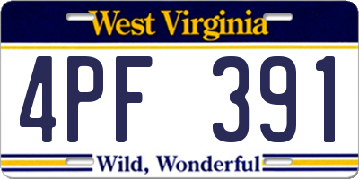 WV license plate 4PF391