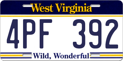 WV license plate 4PF392