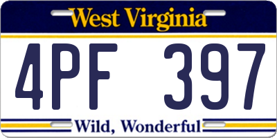 WV license plate 4PF397