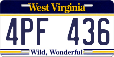 WV license plate 4PF436
