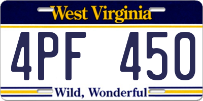 WV license plate 4PF450
