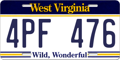 WV license plate 4PF476