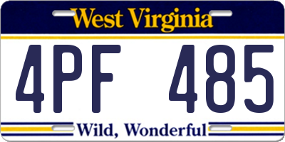 WV license plate 4PF485