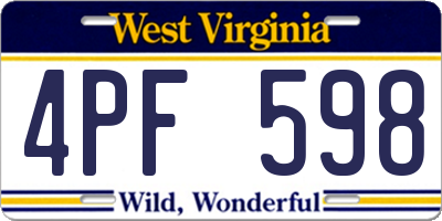 WV license plate 4PF598