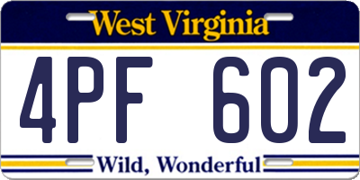 WV license plate 4PF602