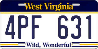 WV license plate 4PF631