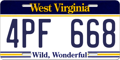WV license plate 4PF668