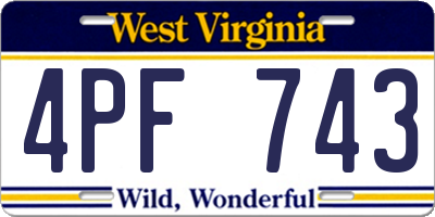 WV license plate 4PF743