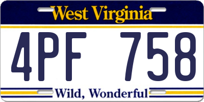 WV license plate 4PF758