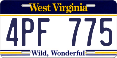 WV license plate 4PF775