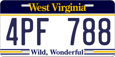 WV license plate 4PF788