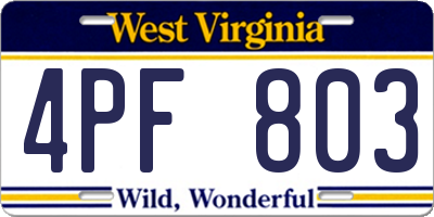 WV license plate 4PF803