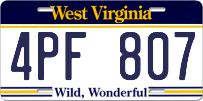 WV license plate 4PF807
