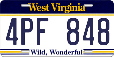 WV license plate 4PF848