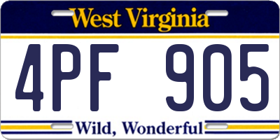 WV license plate 4PF905