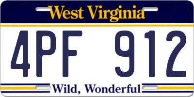 WV license plate 4PF912