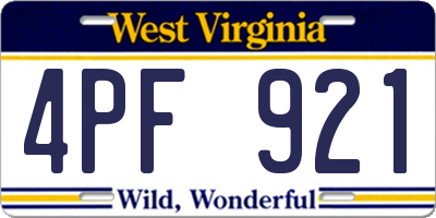 WV license plate 4PF921