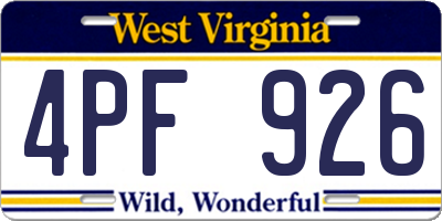 WV license plate 4PF926