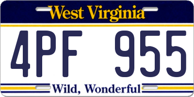 WV license plate 4PF955