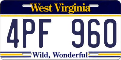 WV license plate 4PF960