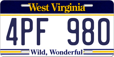 WV license plate 4PF980